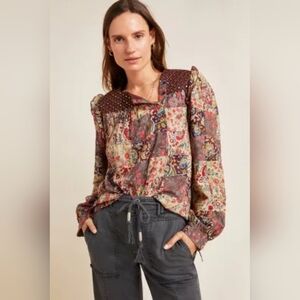 Anthropologie NWT Patsie Embroidered Patchwork Blouse Size Small